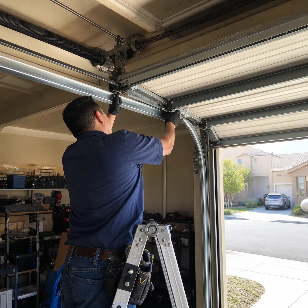 Technician performing professional garage door opener repair services